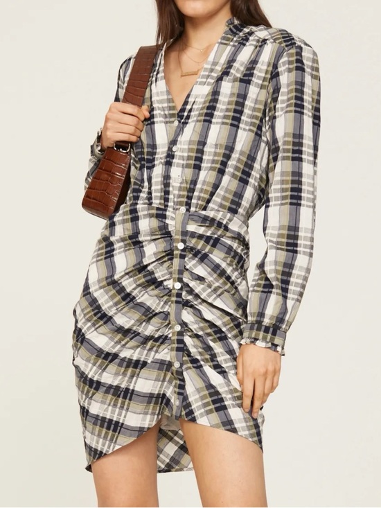 Veronica Beard Dresses & Skirts - Veronica Beard Size 4 Vilette Plaid Button-Front Ruched Mini Shirt Dress